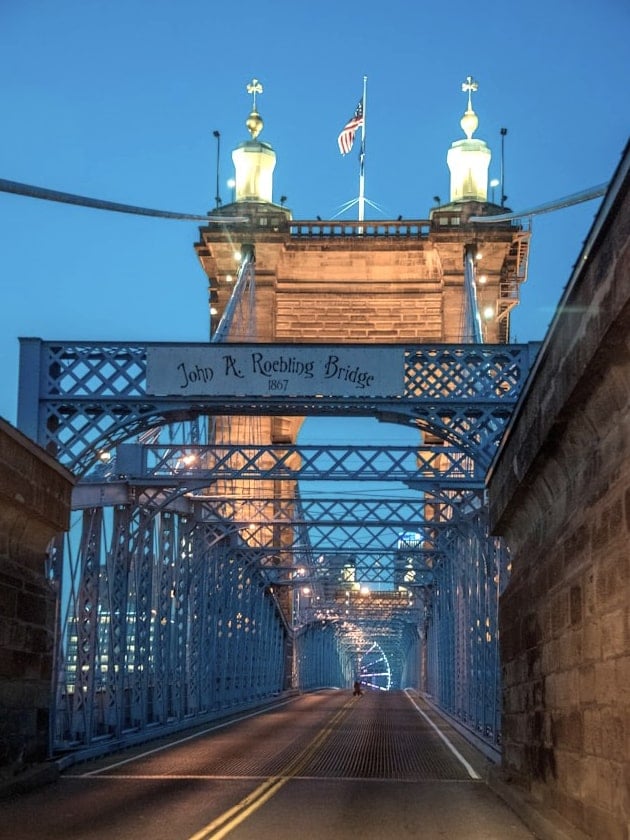 John A. Roebling Suspension Bridge near Mainstrasse Village in Covington, Kentucky, a short trip from ELS Language Centers in Cincinnati, Ohio.